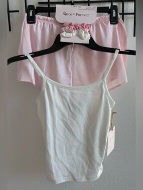 Since Forever Pink Satin Pajama Set Cami Shorts Scrunchies XS NWT